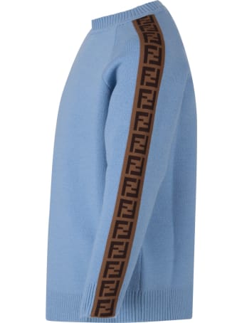 Fendi Light Blue Sweater With Double Ff For Boy