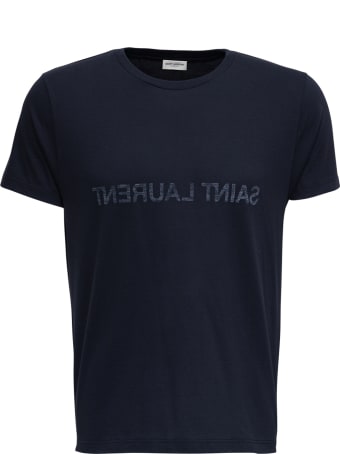 Saint Laurent Blue Cotton T-shirt With Logo Print
