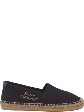 Saint Laurent Embroidered Espadrilles In Black Canvas