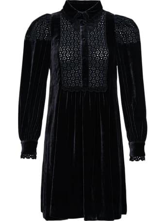 Giovanni Bedin Black Perforated Velvet Dress In Viscose Blend