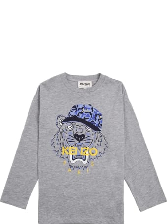 Kenzo Kids Long Sleeved Cotton T- Shirt With Print
