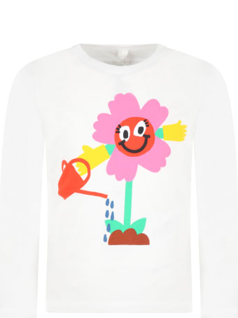Stella McCartney Kids White T-shirt For Kids With Flowers