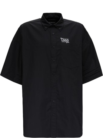 Balenciaga Black Your Logo Here Short Sleeve Poplin Shirt