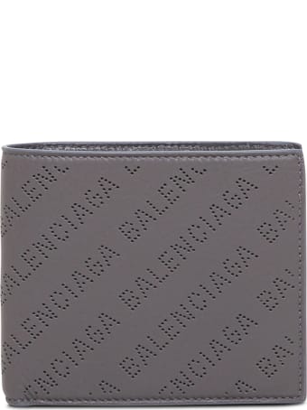 Balenciaga Bifold Grey Leather Wallet With Allover Logo