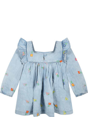 Stella McCartney Kids Light Blue Dress For Baby Girl With Flowers