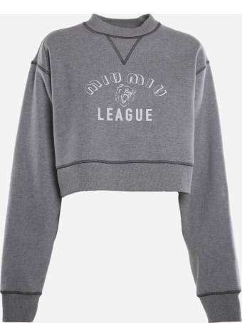 Miu Miu Cropped Cotton Sweatshirt With Rubber-effect Logo Print
