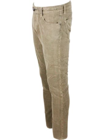Sartoria Tramarossa Leonardo Trousers In Velvet With Wide French Rib In Stretch Cotton With Five America Pockets With Tailored Stitching