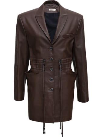 The Mannei Brown Leather Jacket With Drawstring