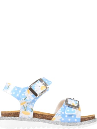 Monnalisa Light Blue Sandals For Girl With Daisies