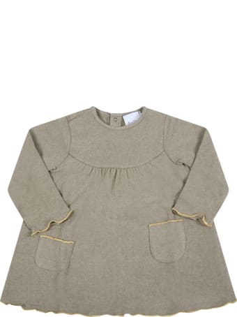 Le Petit Coco Beige Dress For Baby Girl With Gold Profiles