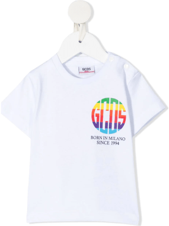 GCDS Mini White T-shirt With Multicolor Logo-print