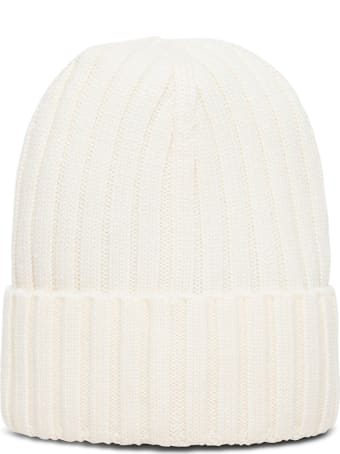 Moncler White Wool Hat With Logo Patch