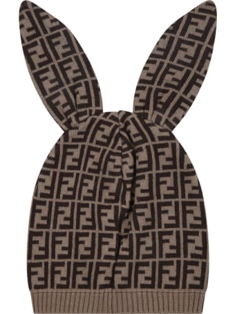 Fendi Beige Hat For Babykids With Double Ff