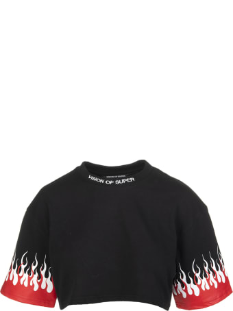 Vision of Super Woman Black "double Flames" Cropped T-shirt