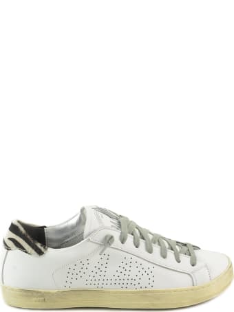 P448 White/zebra Print Leather Women's Flat Sneakers