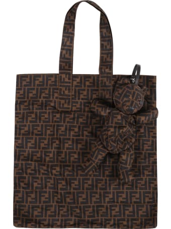 Fendi Brown Shopper-bag For Kids With Ff Logo