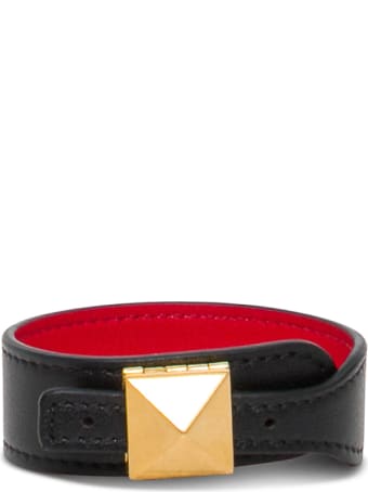 Valentino Garavani Black Leather Bracelet With Stud Detail