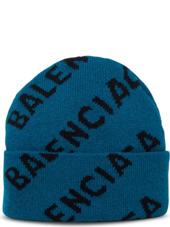 Balenciaga Baenie Petrol-colored Wool Hat With Logo