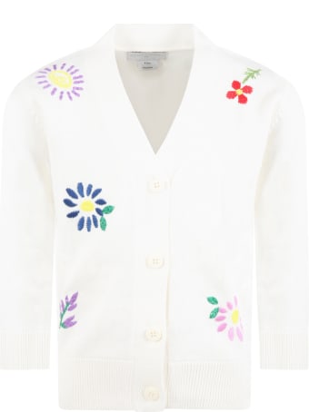 Stella McCartney Kids Ivory Cardigan For Kids With Flowers