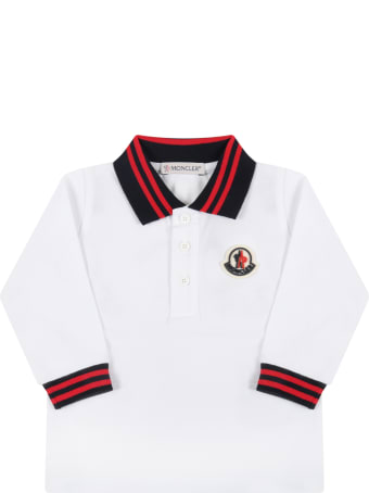 Moncler White Polo For Baby Boy With Logo
