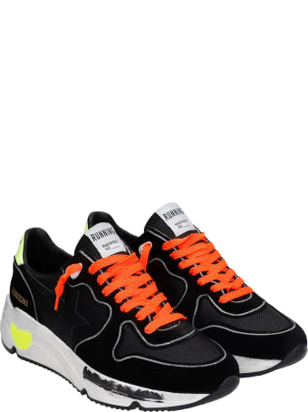 Golden Goose Running Sneakers In Black Suede And Fabric