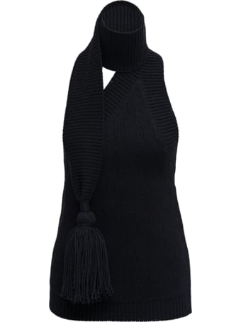 Bottega Veneta Black Wool Top With Nappa Detail