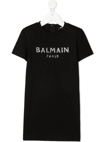 Balmain Kid Black Maxi T-shirt Dress With Starss Logo