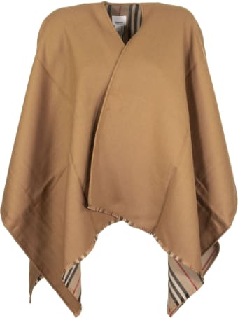Burberry Icon Stripe Wool Cape In Flaxseed Scarves