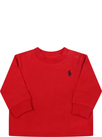 Ralph Lauren Red T-shirt For Baby Kids With Pony Logo