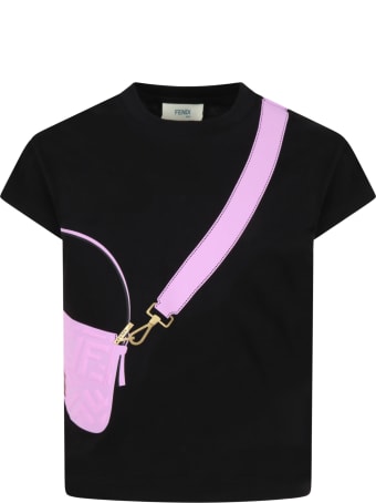 Fendi Black T-shirt For Girl With Purple Bag
