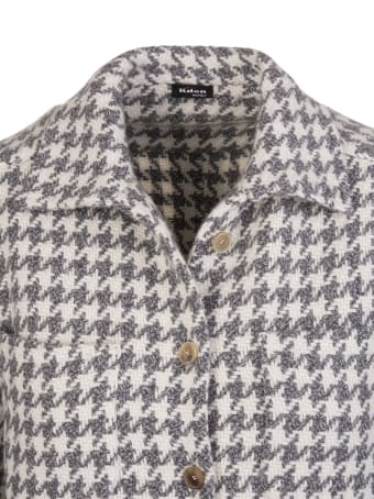 Kiton Woman Cashmere Shirt With Grey And Ivory Houndstooth Pattern