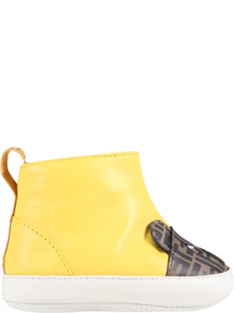 Fendi Yellow Boots For Baby Kids Wih Bear