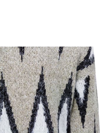Liu-Jo Crew Neck Sweater With Furry Effect Embellished With Lurex Threads And Contrasting Color Print