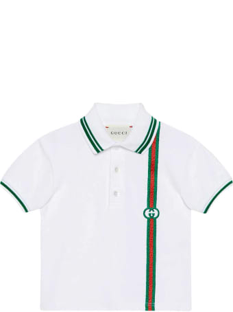 Gucci White Polo Shirt With Green And Red Details