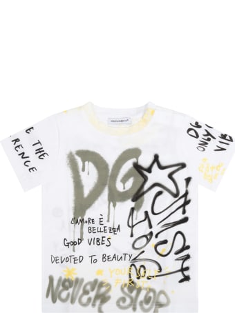 Dolce & Gabbana White T-shirt For Baby Boy With Logo