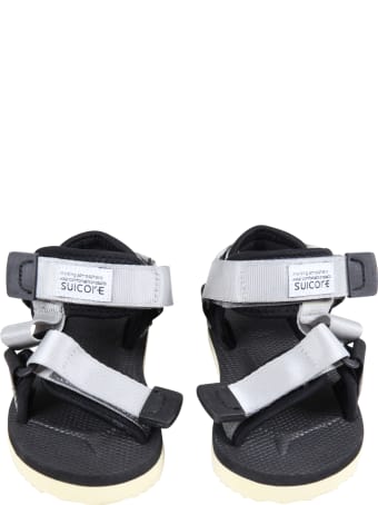 SUICOKE Gray "depa" Sandals For Kids With Logo