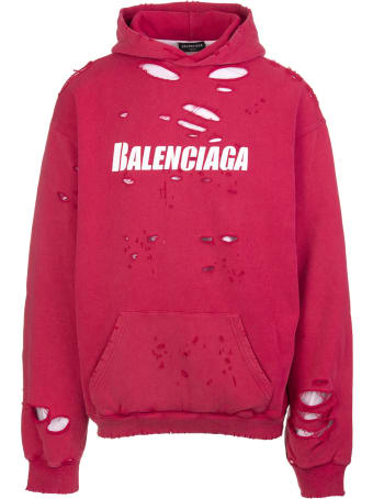 Balenciaga Unisex Red Caps Destroyed Hoodie