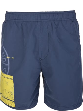 Stone Island Navy Blue Block Swim Shorts Man