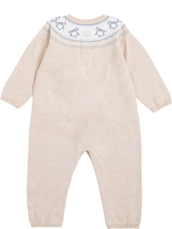 Tartine et Chocolat Beige Wool And Cotton Onesie With Winter Print