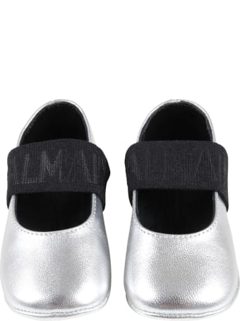 Balmain Silver Ballet Flats For Baby Girl With Logo