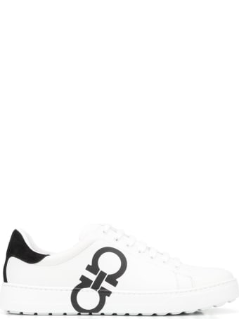 Salvatore Ferragamo Leather Sneakers With Gancini Logo Print