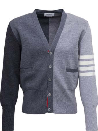 Thom Browne Grey Wool Cardigan With 4bar Detail