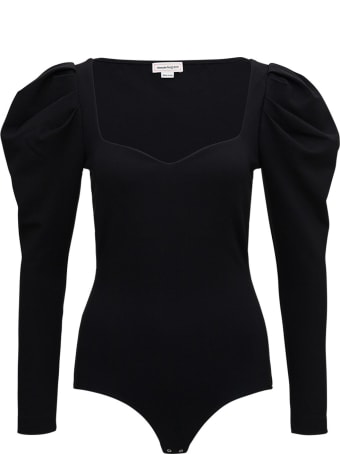 Alexander McQueen Black Sweetheart Bodysuit In Viscose Blend