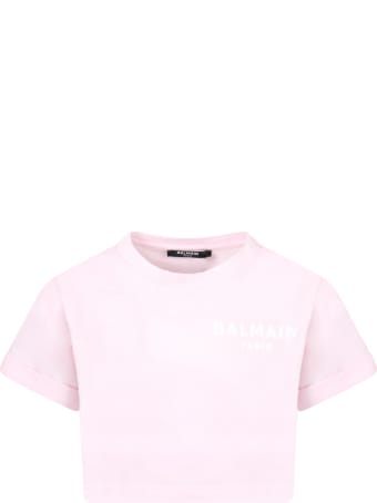 Balmain Pink T-shirt For Girl With White Velvet Logo