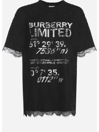 Burberry Cotton T-shirt With Contrasting Logo Print And Lace Inserts