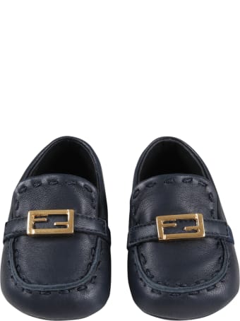 Fendi Blue Moccasins For Babykids With Logo