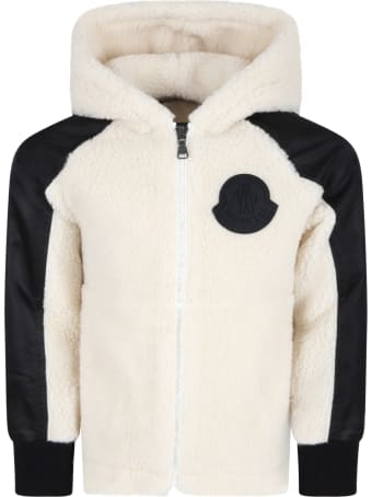 Moncler Ivory Jacket For Kids With Black Logo