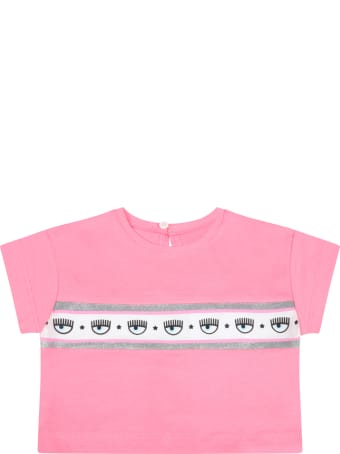 Chiara Ferragni Fuchsia T-shirt For Baby Girl With Iconic Eyes