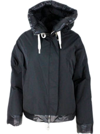 Montecore Short Trapeze Oversized Down Jacket With Reversible Hood In Bi-material Nylon And Technical Fabric