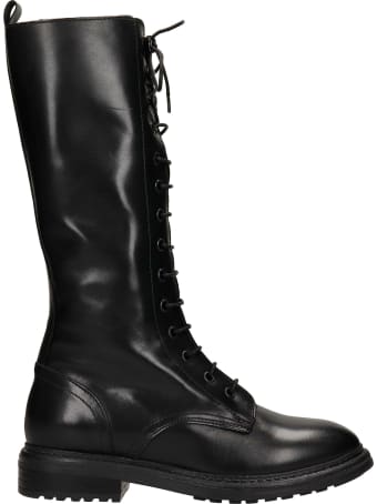 Julie Dee Combat Boots In Black Leather